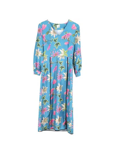Pre-owned Iris & Ink Floral-print Dress In Blue