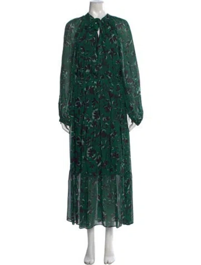 Pre-owned Iris & Ink Floral Print Long Dress In Green
