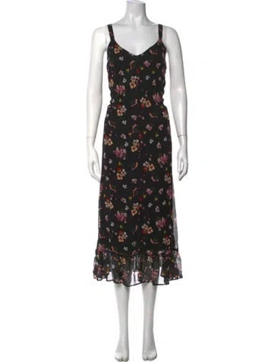 Pre-owned Iris & Ink Floral Print Midi Length Dress In Black