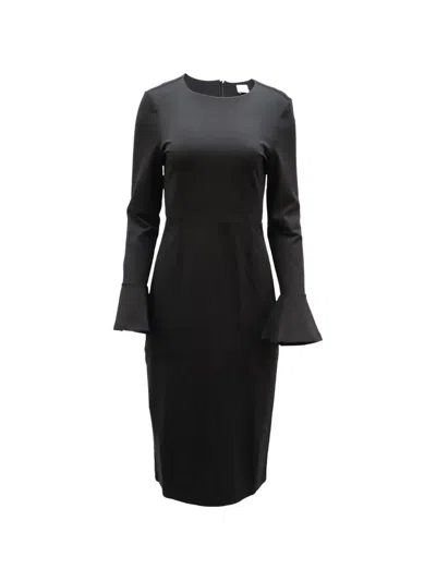 Pre-owned Iris & Ink Helga Fluted-sleeve Dress In Black