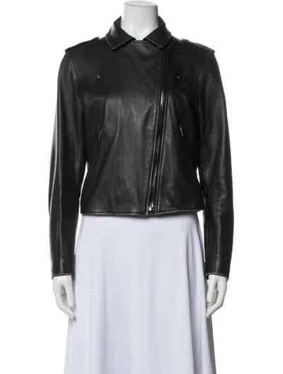Pre-owned Iris & Ink Lambskin Biker Jacket In Black