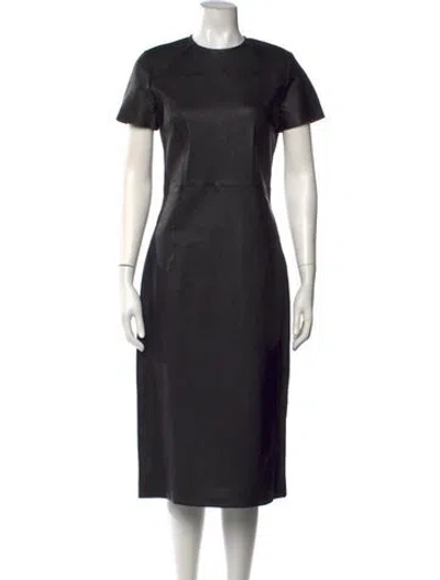 Pre-owned Iris & Ink Lambskin Midi Length Dress In Black