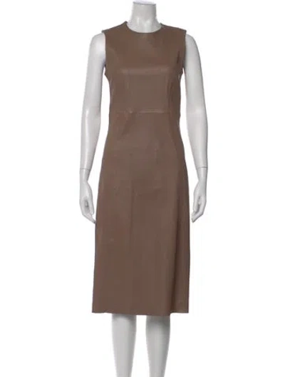 Pre-owned Iris & Ink Lambskin Midi Length Dress In Brown
