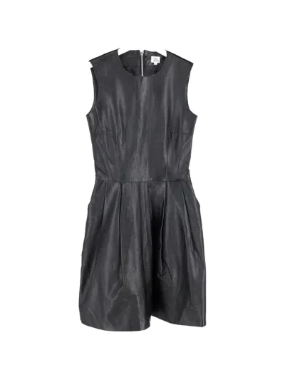 Pre-owned Iris & Ink Leather Pleated Dress In Black