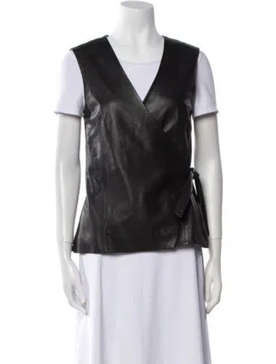 Pre-owned Iris & Ink Leather Vest In Black
