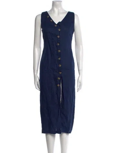 Pre-owned Iris & Ink Linen Midi Length Dress In Blue