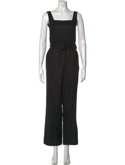 Pre-owned Iris & Ink Linen Square Neckline Jumpsuit In Black
