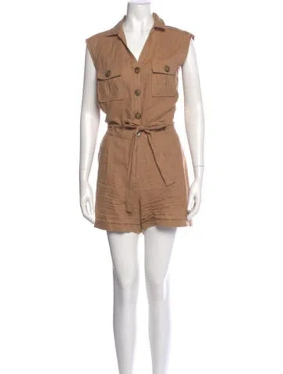 Pre-owned Iris & Ink Linen V-neck Romper In Neutral