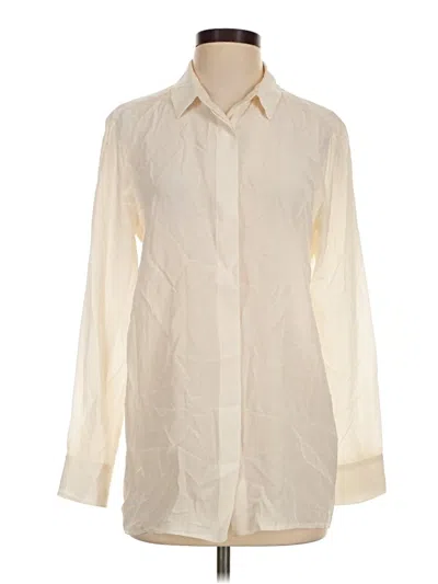 Pre-owned Iris & Ink Long Sleeve Silk Top Ivory Square Neckline Tops