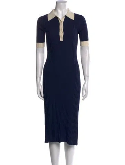 Pre-owned Iris & Ink Merino Wool Midi Length Dress In Blue