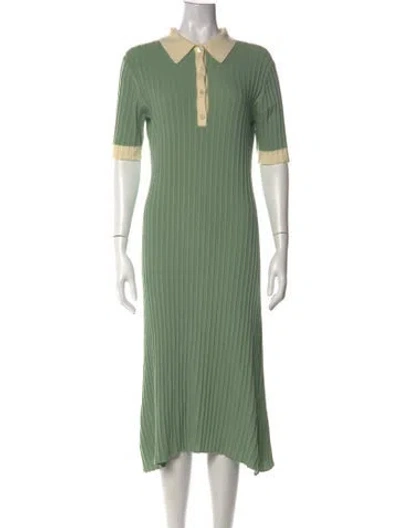 Pre-owned Iris & Ink Merino Wool Midi Length Dress In Green