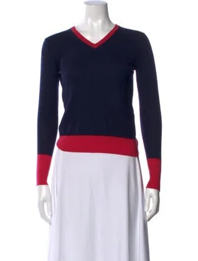 Pre-owned Iris & Ink Merino Wool V-neck Sweater In Blue