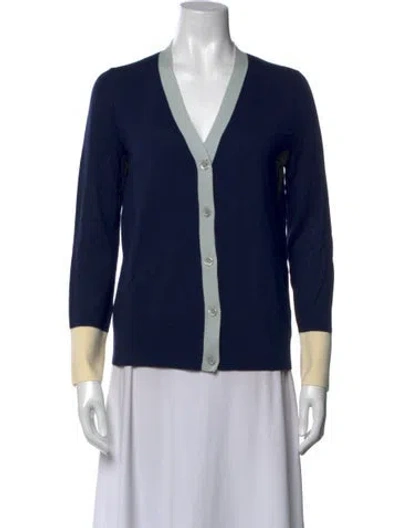 Pre-owned Iris & Ink Merino Wool V-neck Sweater In Blue