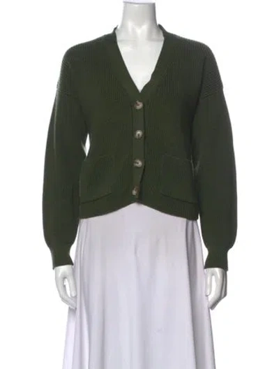 Pre-owned Iris & Ink Merino Wool V-neck Sweater In Green