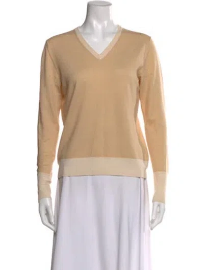 Pre-owned Iris & Ink Merino Wool V-neck Sweater In Neutral