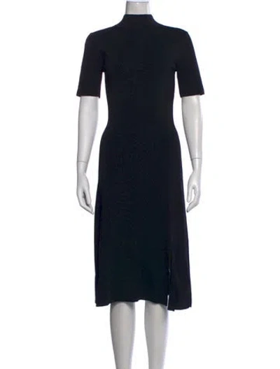 Pre-owned Iris & Ink Mock Neck Midi Length Dress In Black