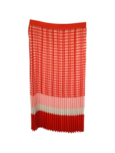 Pre-owned Iris & Ink Plaid-pattern Pleated Skirt In Red