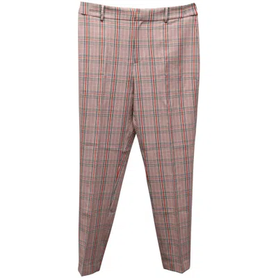 Pre-owned Iris & Ink Plaid Print Straight-leg Trousers In Red Polyester