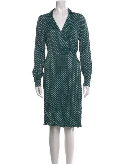 Pre-owned Iris & Ink Polka Dot Print Knee-length Dress In Green