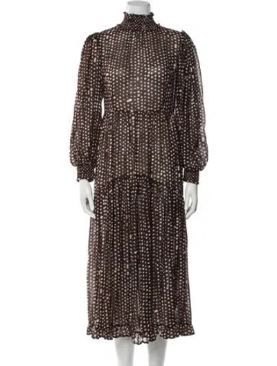 Pre-owned Iris & Ink Polka Dot Print Long Dress In Brown
