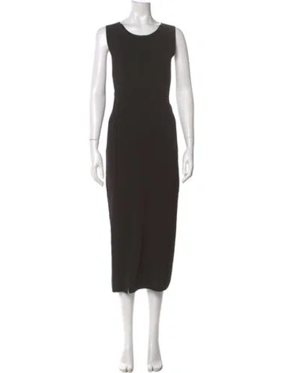 Pre-owned Iris & Ink Scoop Neck Midi Length Dress In Black