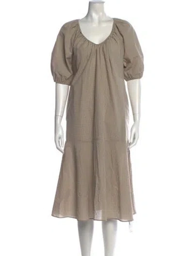 Pre-owned Iris & Ink Scoop Neck Midi Length Dress In Neutral