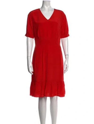 Pre-owned Iris & Ink Silk Knee-length Dress In Red
