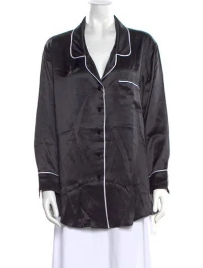 Pre-owned Iris & Ink Silk V-neck Button-up Top In Black