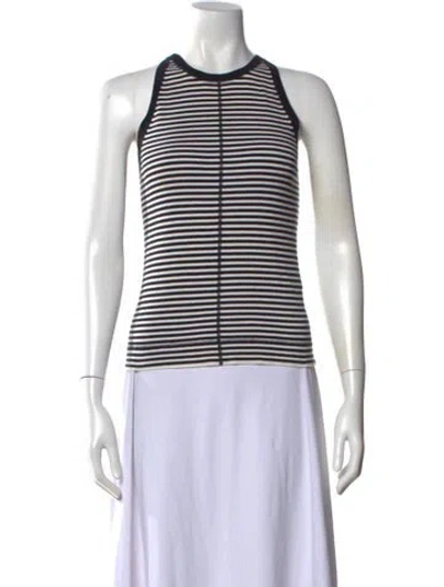 Pre-owned Iris & Ink Striped Crew Neck Sweater In White