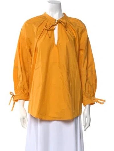 Pre-owned Iris & Ink Tie Neck Three-quarter Sleeve Blouse W/ Tags In Orange