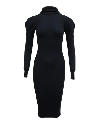 Pre-owned Iris & Ink Turtleneck Ribbed Knit Dress In Navy Blue Viscose In Black