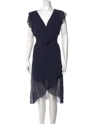 Pre-owned Iris & Ink V-neck Knee-length Dress In Blue