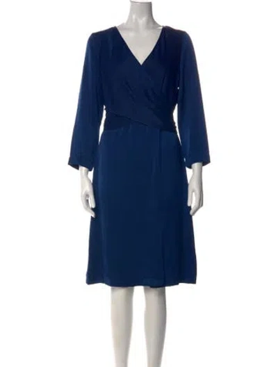 Pre-owned Iris & Ink V-neck Knee-length Dress In Blue