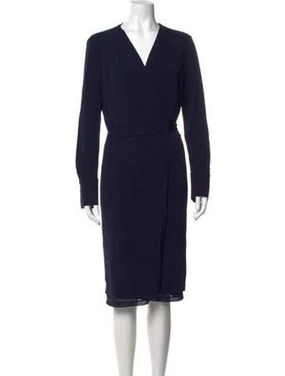 Pre-owned Iris & Ink V-neck Knee-length Dress In Blue