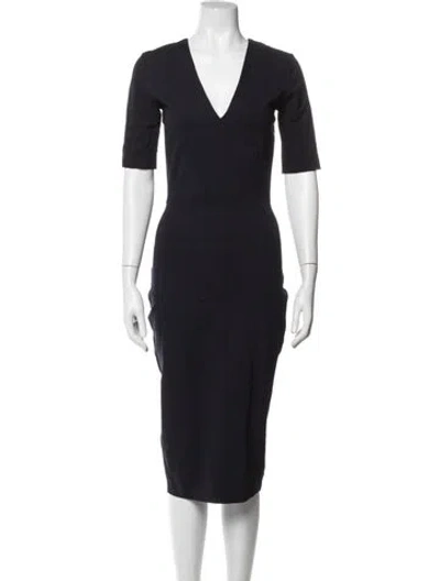 Pre-owned Iris & Ink V-neck Knee-length Dress In Blue