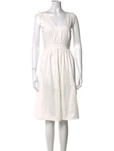 Pre-owned Iris & Ink V-neck Knee-length Dress In White
