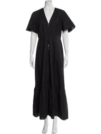 Pre-owned Iris & Ink V-neck Long Dress In Black