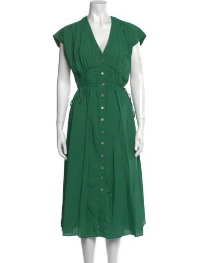 Pre-owned Iris & Ink V-neck Long Dress In Green