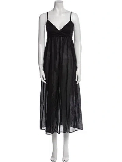 Pre-owned Iris & Ink V-neck Midi Length Dress In Black