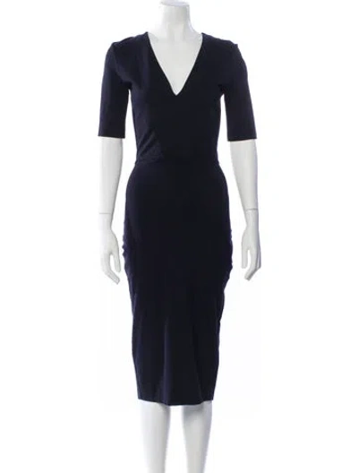 Pre-owned Iris & Ink V-neck Midi Length Dress In Blue