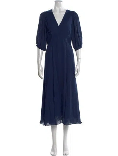 Pre-owned Iris & Ink V-neck Midi Length Dress In Blue