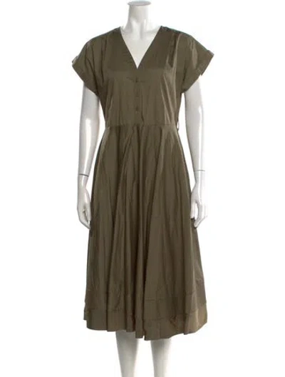 Pre-owned Iris & Ink V-neck Midi Length Dress In Green