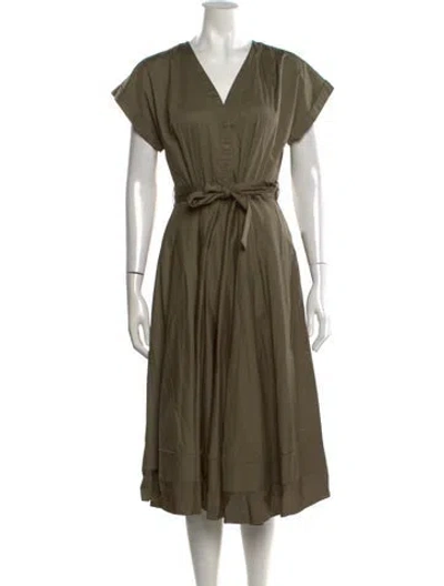 Pre-owned Iris & Ink V-neck Midi Length Dress In Green