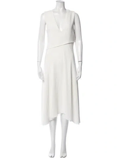 Pre-owned Iris & Ink V-neck Midi Length Dress In White