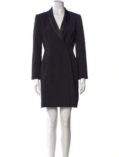 Pre-owned Iris & Ink V-neck Mini Dress In Black