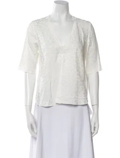 Pre-owned Iris & Ink V-neck Three-quarter Sleeve Blouse W/ Tags In Neutral