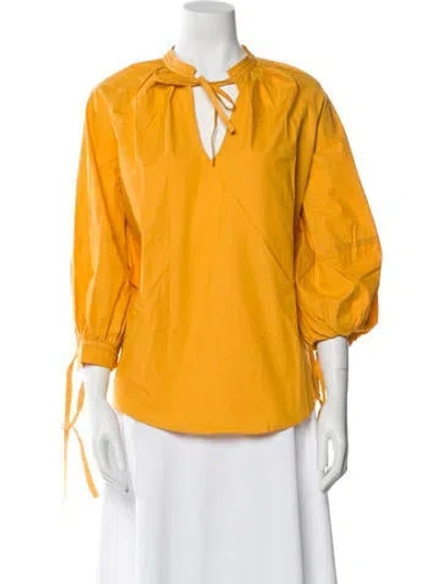 Pre-owned Iris & Ink V-neck Three-quarter Sleeve Blouse W/ Tags In Orange