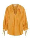 Iris & Ink Lucille Gathered Organic Cotton-poplin Top In Yellow