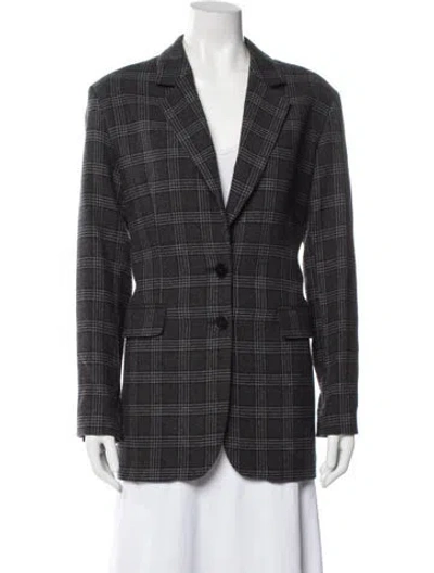 Pre-owned Iris & Ink Wool Plaid Print Blazer In Black