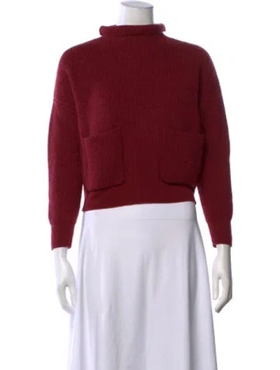 Pre-owned Iris & Ink Wool Turtleneck Sweater In Red
